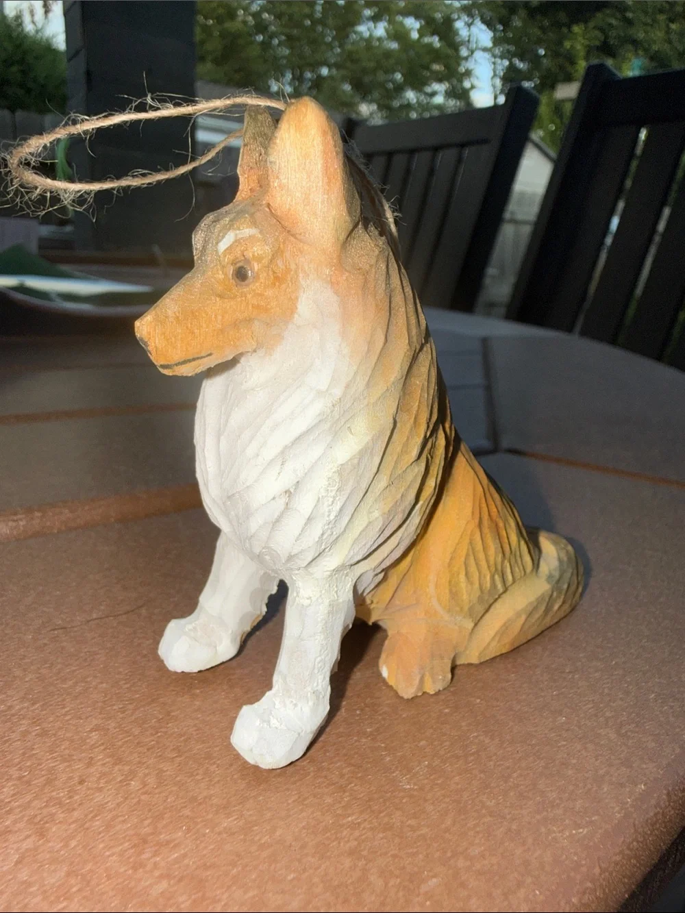 Hand Carved Wooden Collie Ornament